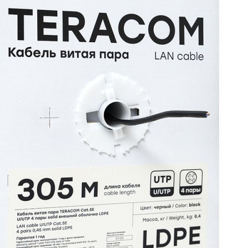 Кабель витая пара U/UTP кат.5E 4 пары solid внешн. LDPE черн. TERACOM EKF TRC-5EUTP-04PE-BK-OUT3 фото 5