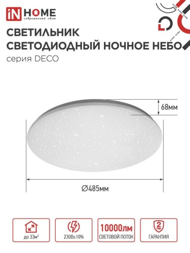Светильник светодиодный DECO НОЧНОЕ НЕБО 95Вт 6500К 10000лм 230В 485х68мм IN HOME 4690612063409 фото 2