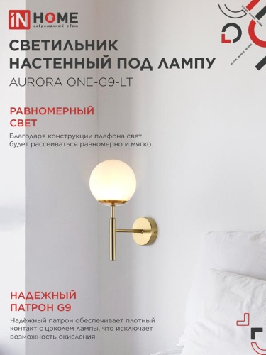 Светильник AURORA ONE-G9-LT 1хG9 настен. под лампу лафон матов./корпус латун. IN HOME 4690612063706 фото 5
