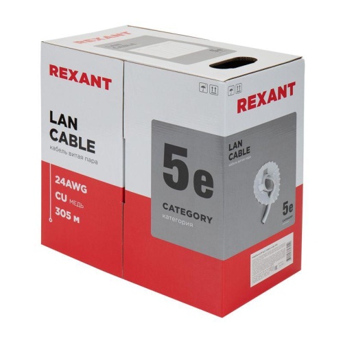 Кабель витая пара U/UTP кат.5E 4х2х24AWG solid CU PVC сер. (м) Rexant 01-0043 фото 3
