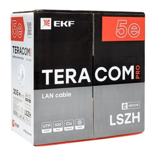 Кабель витая пара U/UTP кат.5E 4 пары 24 AWG solid LSZH нг(А)-HF сер. (м) TERACOM PRO EKF TRP-5EUTP-04LSH-GY-IN3 фото 3