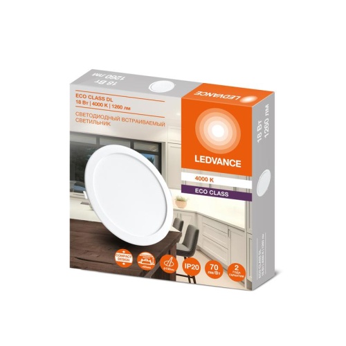 Светильник светодиодный Downlight DL 840 18Вт 4000К IP20 1260лм ДВО встраив. даунлайт круглый бел. LEDVANCE 4607194235551 фото 2