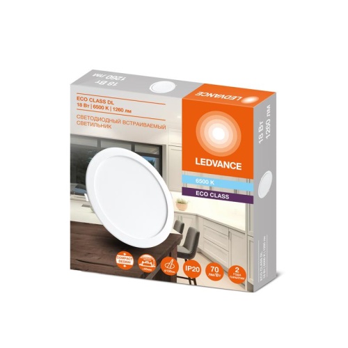 Светильник светодиодный Downlight DL 865 18Вт 6500К IP20 1260лм ДВО встраив. даунлайт круглый бел. LEDVANCE 4607194235568 фото 2