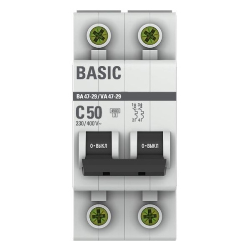 Выключатель автоматический модульный 2п C 50А 4.5кА ВА 47-29 Basic EKF mcb4729-2-50C фото 2