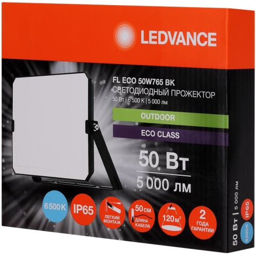Прожектор светодиодный СДО FL ECO 50W 765 G4 уличный матов. стекло алюм. черн. LEDVANCE 4099854400131 фото 6