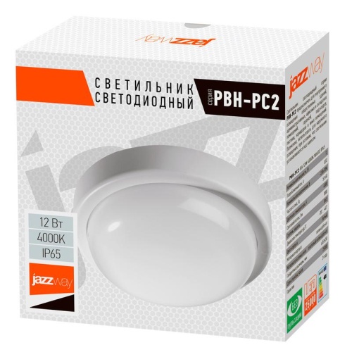 Светильник светодиодный "Банник" PBH-PC2-RA 12Вт 4000К IP65 ЖКХ ДБП кругл. пылевлагозащ. бел. JazzWay 1035660 фото 2