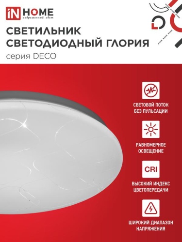 Светильник светодиодный DECO ГЛОРИЯ 120Вт 6500К 12600лм 230В 483х67мм IN HOME 4690612062235 фото 3