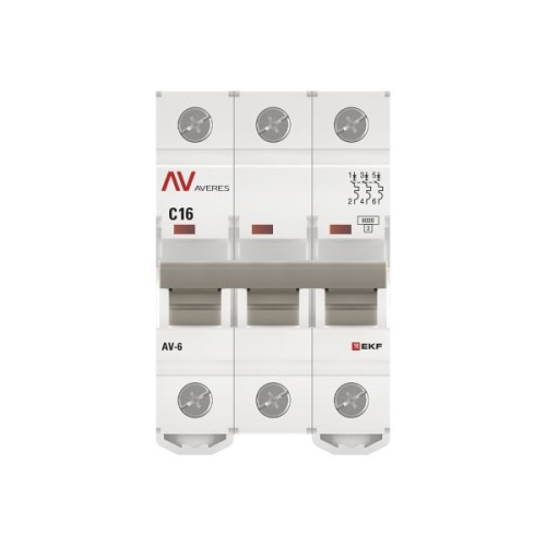 Выключатель автоматический модульный 3п C 16А 6кА AV-6 AVERES EKF mcb6-3-16C-av фото 3