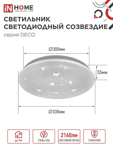 Светильник светодиодный DECO СОЗВЕЗДИЕ 24Вт 6500К 2160лм 230В 330х55мм IN HOME 4690612025131 фото 3