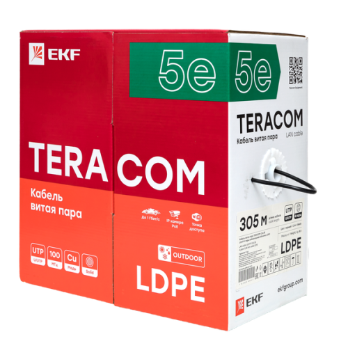 Кабель витая пара U/UTP кат.5E 4 пары solid внешн. LDPE черн. TERACOM EKF TRC-5EUTP-04PE-BK-OUT3 фото 4