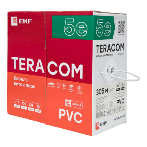 Кабель витая пара U/UTP кат.5E 4 пары solid PVC сер. TERACOM EKF TRC-5EUTP-04PVC-GY-IN3 фото 4