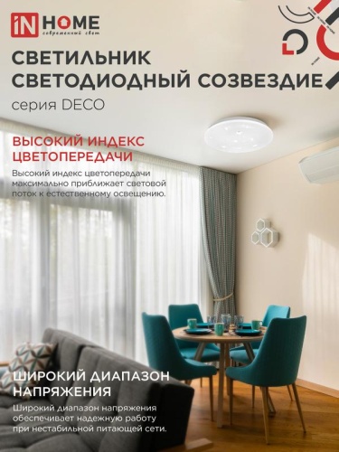 Светильник светодиодный DECO СОЗВЕЗДИЕ 18Вт 6500К 1620лм 230В 260х55мм IN HOME 4690612022239 фото 5