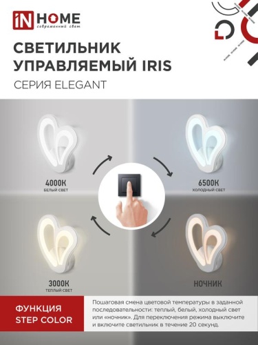 Светильник светодиодный ELEGANT IRIS 15Вт 3000-6500К 1200лм 230В STEP COLOR бел. IN HOME 4690612051413 фото 4