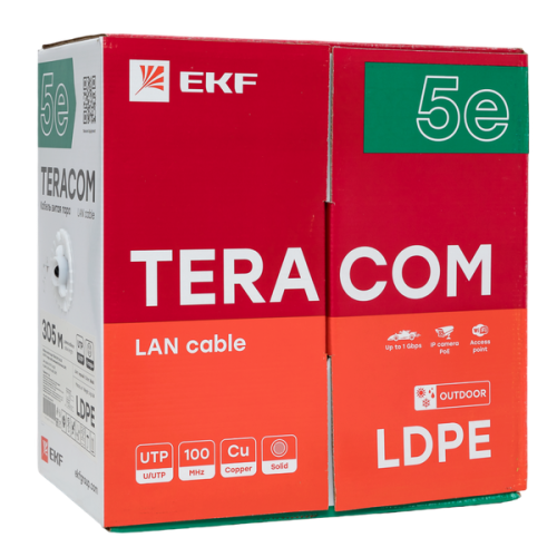Кабель витая пара U/UTP кат.5E 4 пары solid внешн. LDPE черн. TERACOM EKF TRC-5EUTP-04PE-BK-OUT3 фото 3