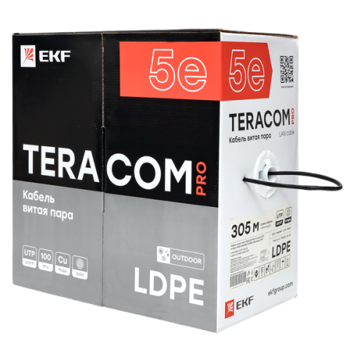 Кабель витая пара U/UTP кат.5E 4 пары 24 AWG solid внешн. LDPE черн. (м) TERACOM PRO EKF TRP-5EUTP-04PE-BK-OUT3 фото 3