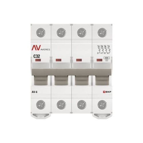 Выключатель автоматический модульный 4п C 32А 6кА AV-6 AVERES EKF mcb6-4-32C-av фото 4