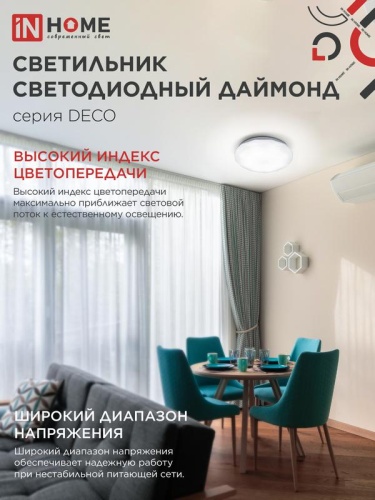 Светильник светодиодный DECO ДАЙМОНД 48Вт 4000К 4320лм 230В 380х55мм IN HOME 4690612038674 фото 5