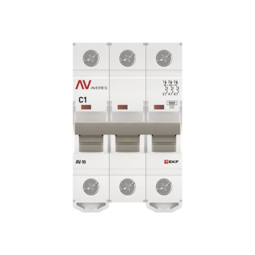 Выключатель автоматический модульный 3п C 1А 10кА AV-10 AVERES EKF mcb10-3-01C-av фото 4