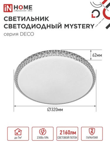 Светильник светодиодный DECO MYSTERY 24Вт 6500К 2160лм 230В 320х62мм IN HOME 4690612051581 фото 2